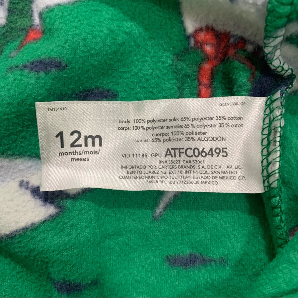 CARTER’S 1-Piece Green Christmas Shark Santa Holiday Fleece Footie PJs 12M - Picture 11 of 12